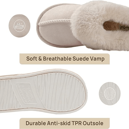 Varma Halkfria Pälsiga Tofflor med Mjuk EVA Sula och Mjuk Fodring, Lätta Minneskum Skor, Memory Foam