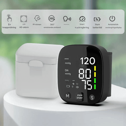 SmartPulse – Automatisk Blodtrycksmätare För Handled Med USB Uppladdning Och Minne