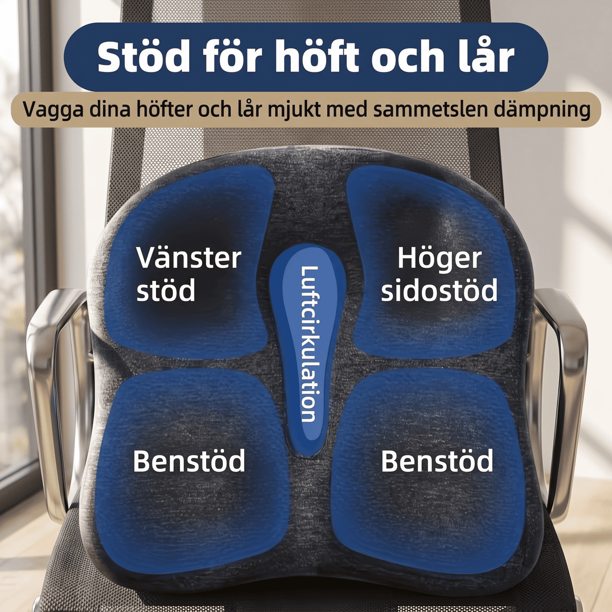 ComfyBase – Andningsbar Sittkudde i Memory Foam – Ergonomisk Sittdyna för Kontor, Bil och Stol