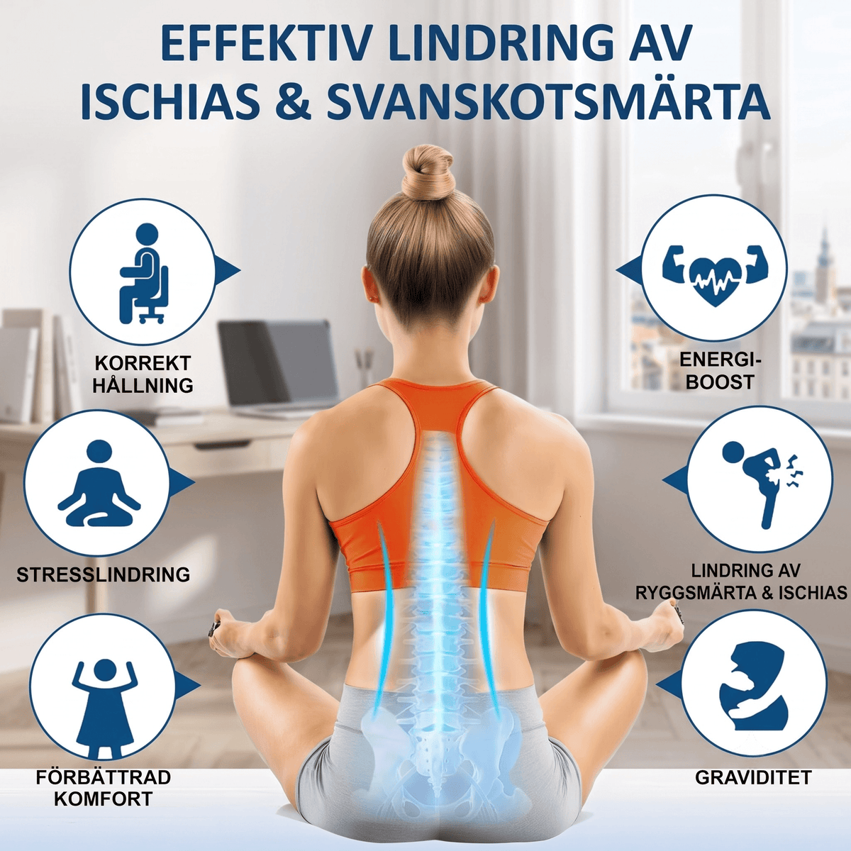 ErgoBase – Ergonomisk Sittkudde med Ryggstöd i Memory Foam – Sittdyna för Kontorsstol, Bil och Hemmakontor