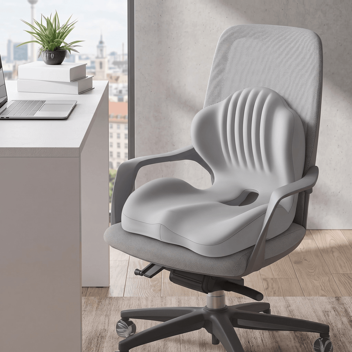ErgoBase – Ergonomisk Sittkudde med Ryggstöd i Memory Foam – Sittdyna för Kontorsstol, Bil och Hemmakontor
