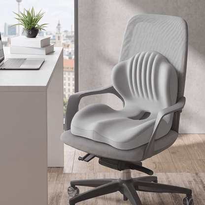 ErgoBase – Ergonomisk Sittkudde med Ryggstöd i Memory Foam – Sittdyna för Kontorsstol, Bil och Hemmakontor