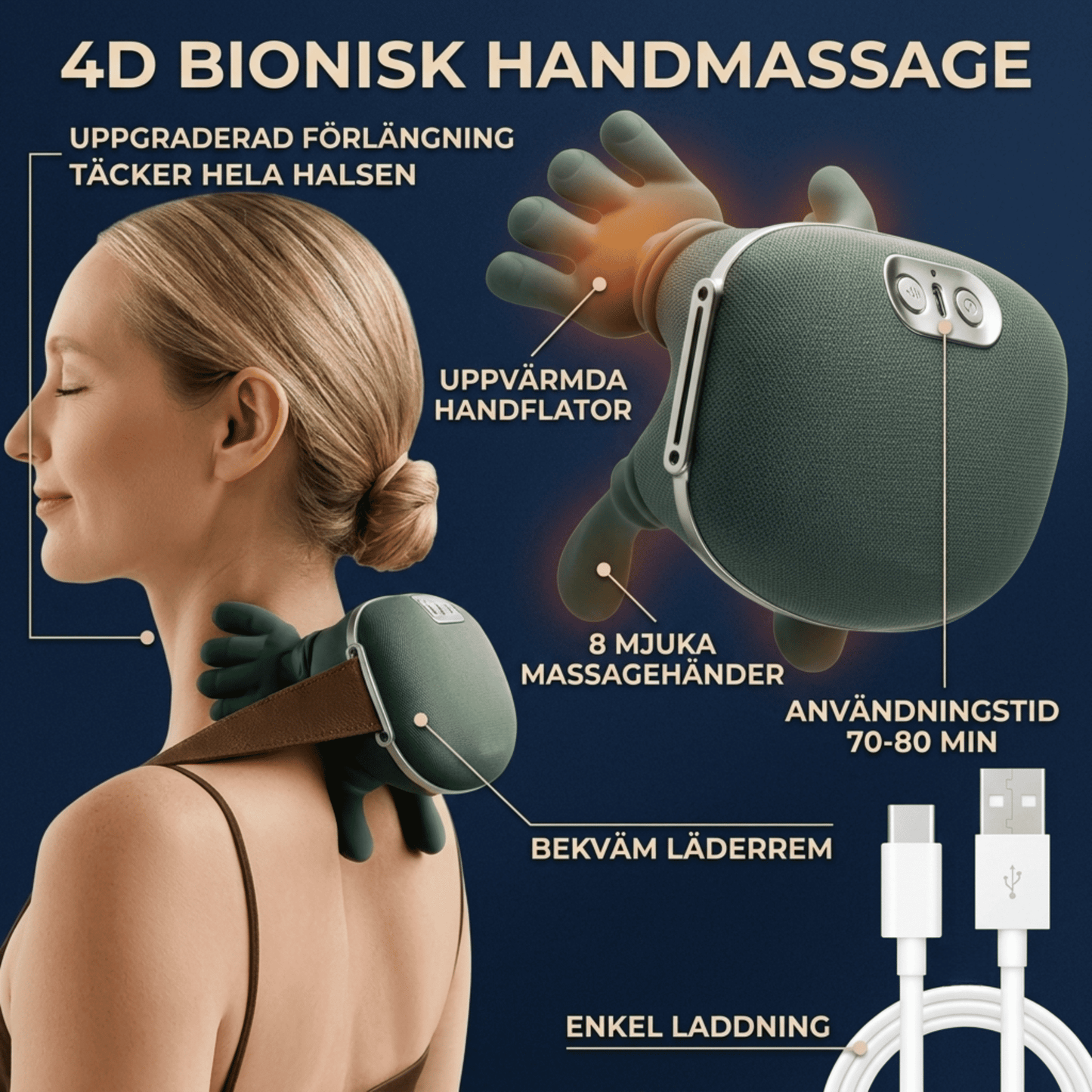 FlexiKnead – Multifunktionell Knådande Massageapparat med Värme – Trådlös Shiatsumassager för Nacke, Rygg, Midja och Ben
