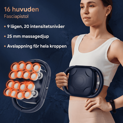 PulseRelief – 16-Huvuds Massagepistol med 9 Lägen & 20 Intensitetsnivåer för Hela Kroppen