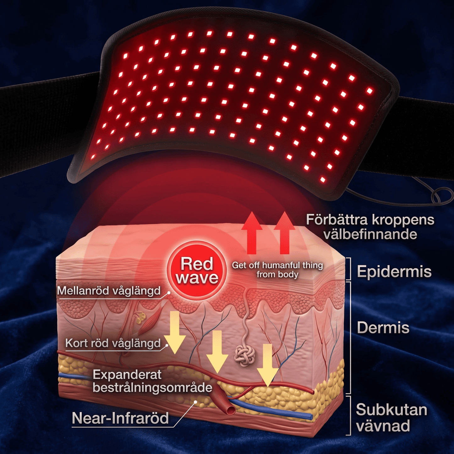 PulseWrap – LED Rödljusterapibälte 660 nm och 850 nm – Justerbar Timer & 3 Ljuslägen för Smärtlindring och Återhämtning