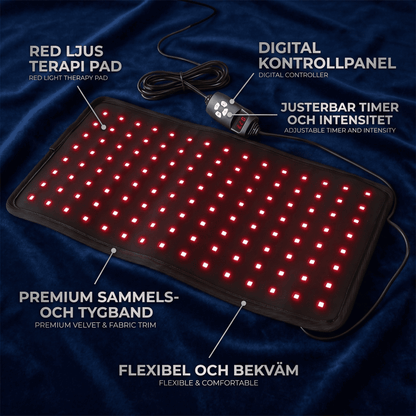 PulseWrap – LED Rödljusterapibälte 660 nm och 850 nm – Justerbar Timer & 3 Ljuslägen för Smärtlindring och Återhämtning
