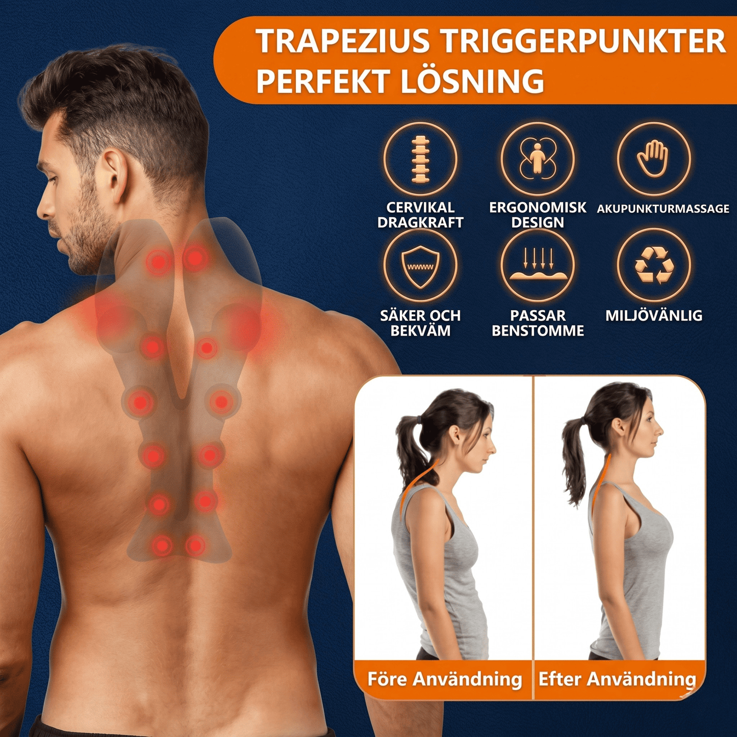 RelaxArch – Nackstretcher i EVA med 14 Akupressurpunkter – Ergonomiskt Nack- och Axelmassageverktyg för Hemmabruk utan Ström