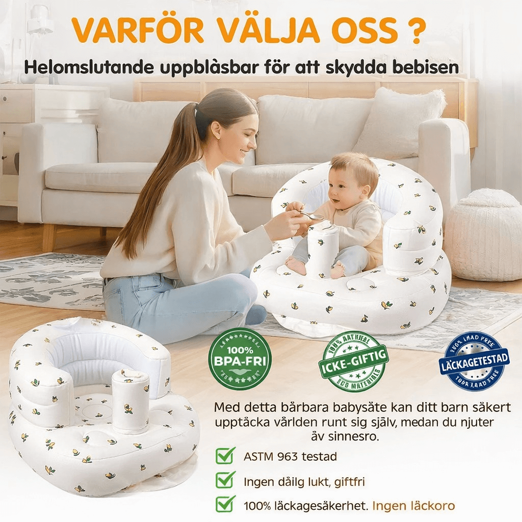SitNest – Uppblåsbar Babysits för Att Sitta, Mata och Vila Inomhus och Utomhus