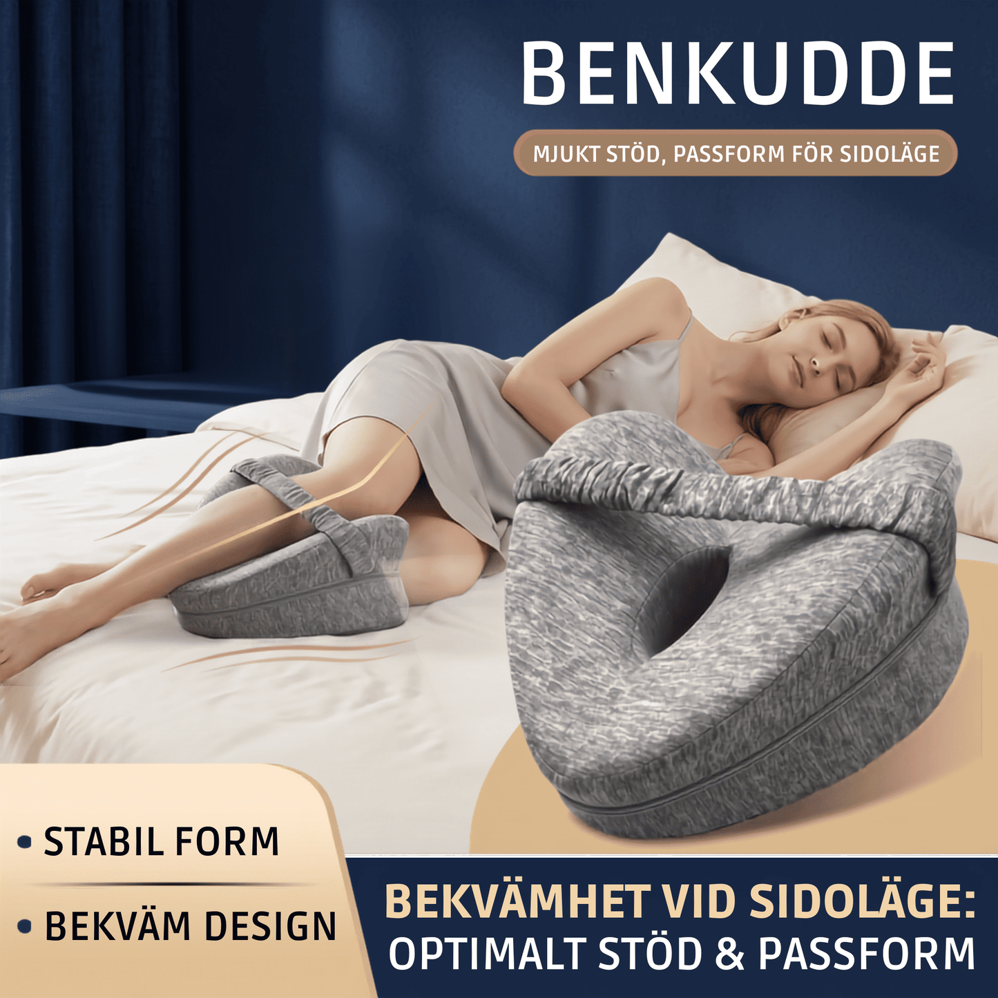 SleepAlign – Ergonomisk Minneskudde för Ben och Knän, Sidosovare – Avlastar Smärta i Höft, Rygg och Ischiasbesvär