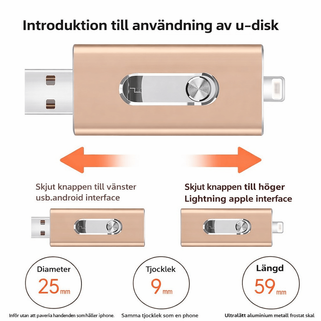 SnapVault – OTG USB-Minne för iPhone, iPad, Android & PC med USB 3.0 och Valbara Lagringsstorlekar