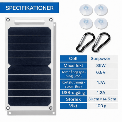 SolarFlex – Portabel Solpanel 5V USB Laddare för Mobil, Powerbank och Camping